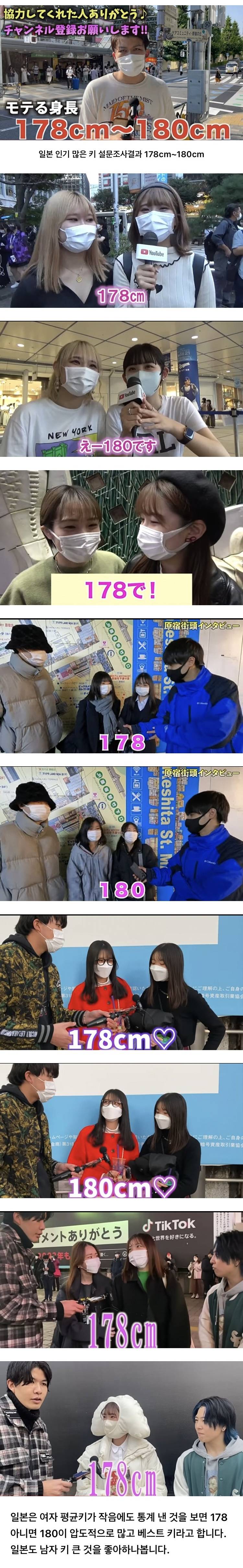 일본여자들이 선호하는 남자 키